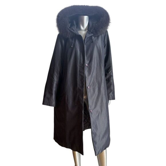 1 MADISON Luxe Long Winter Gray Coat With Fox Fur Trim Hood Button Front 1X - Picture 4 of 11